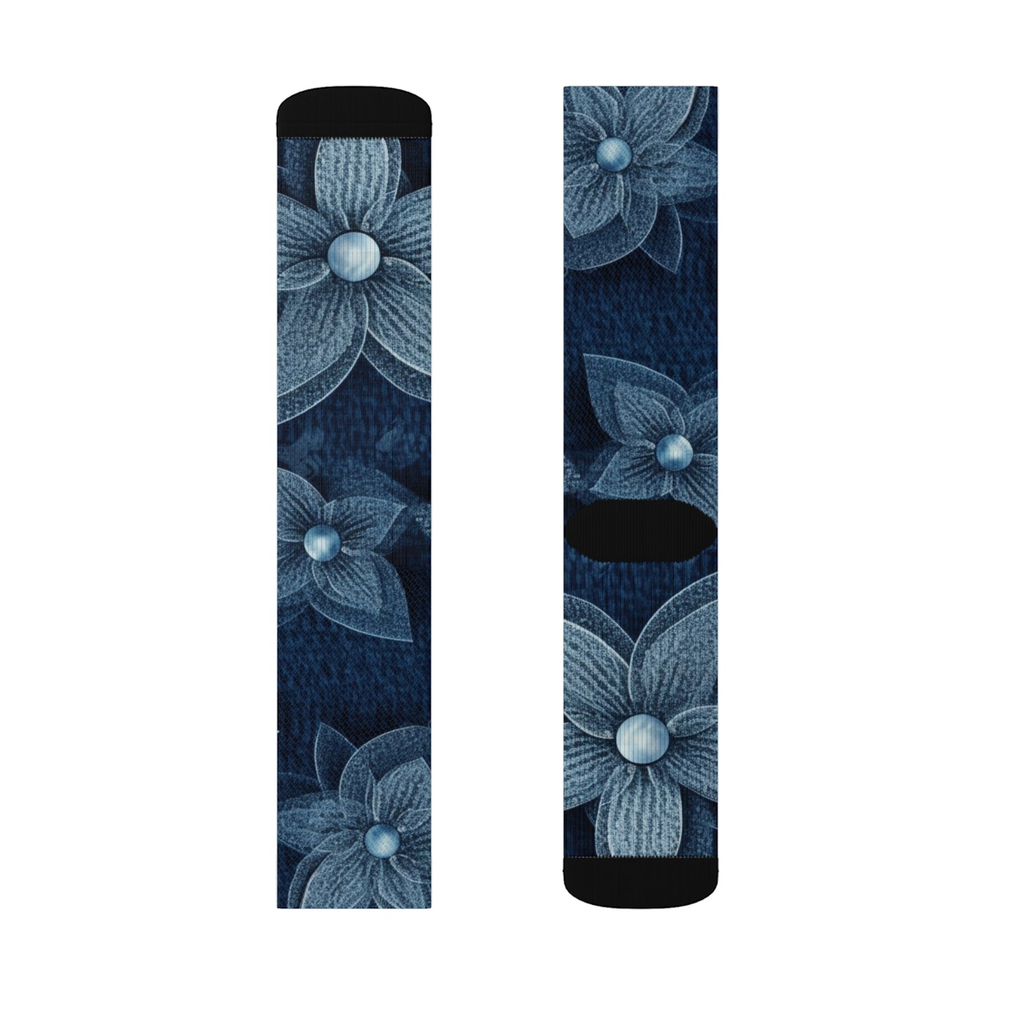 Hawaiian Flower Design - Denim-Inspired Decor Piece - Sublimation Socks