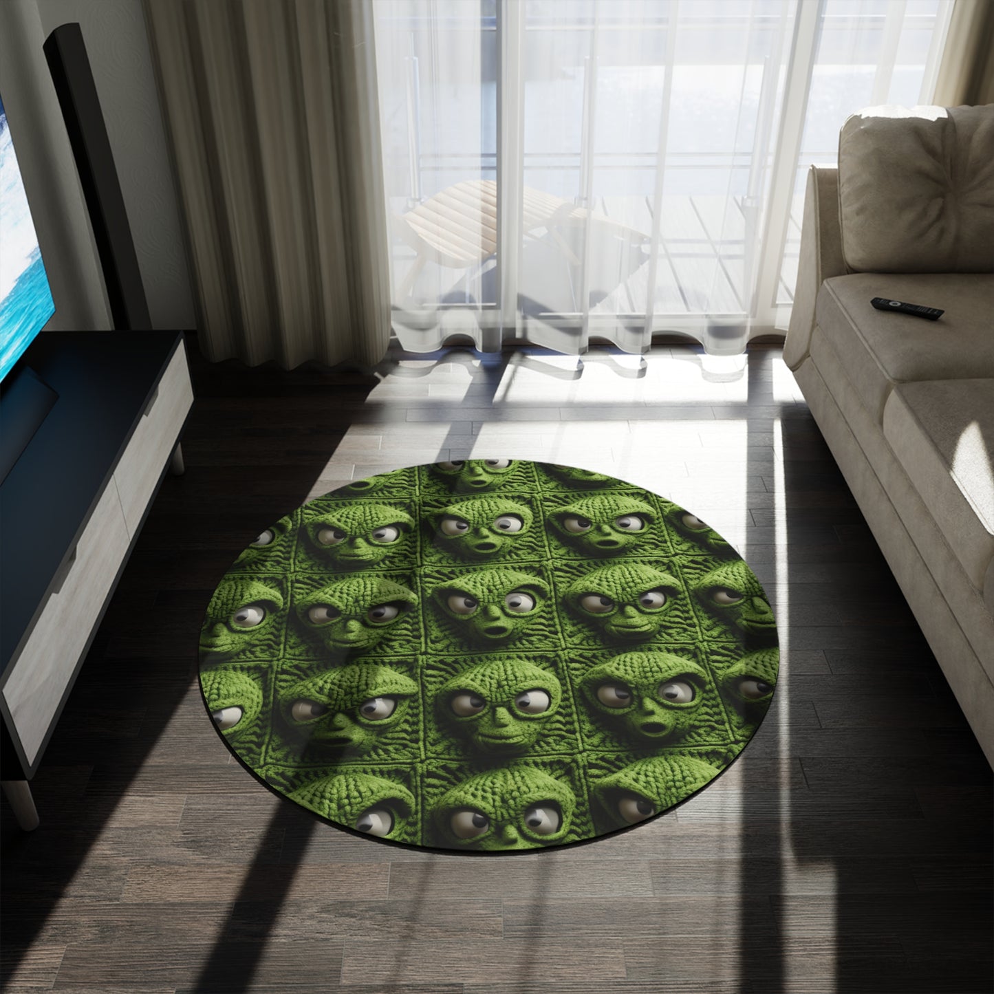 Alien Granny Square Crochet - Galacitc Space Sci fi Fantasy Theme - Round Rug