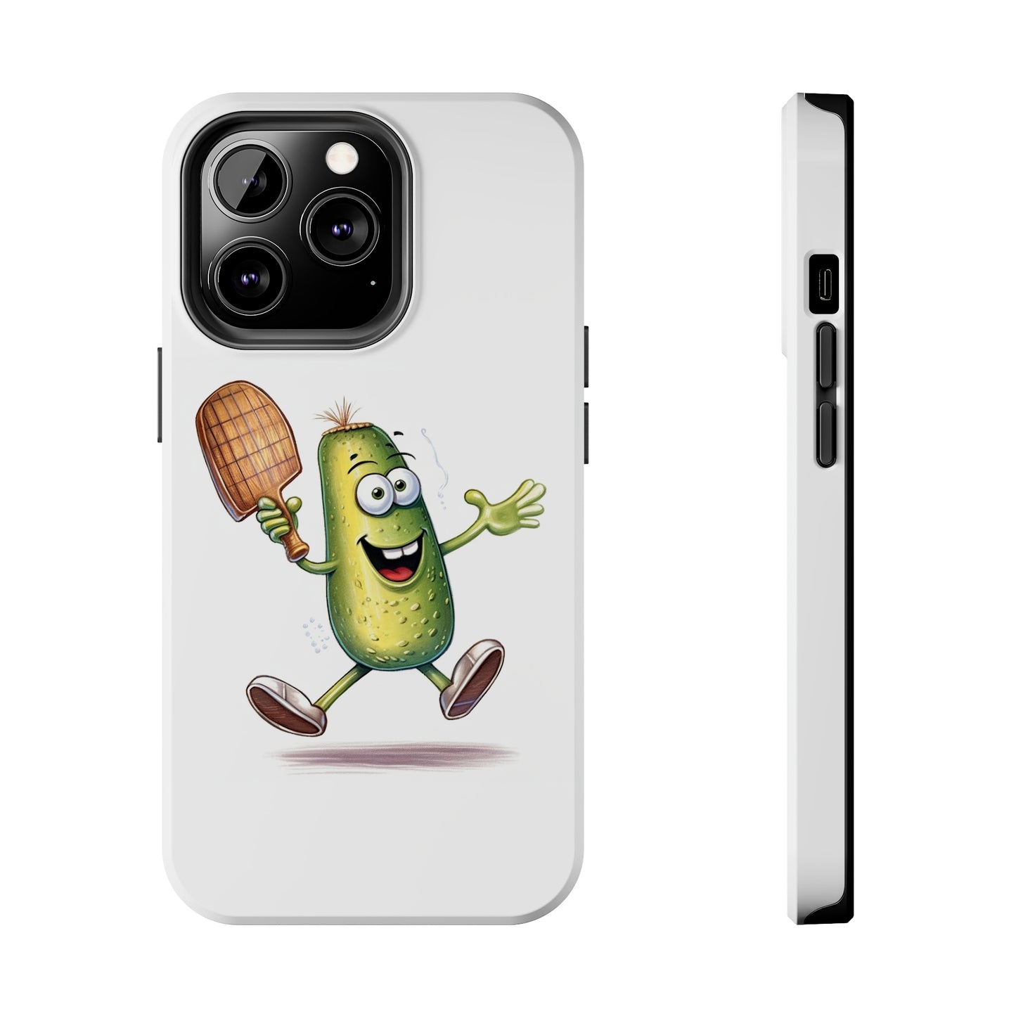 Pickle Player Action: Cartoon Swinging Pickleball Paddle - Sporty Charm - Tough Phone Cases