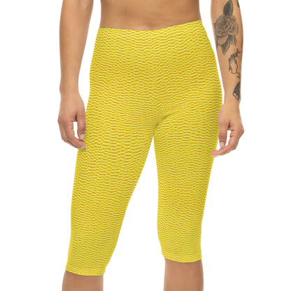 Sunshine Yellow Lemon: Denim-Inspired, Cheerful Fabric - Women’s Capri Leggings (AOP)