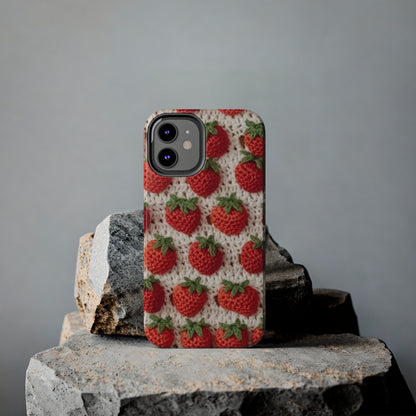 Strawberry Traditional Japanese, Crochet Craft, Fruit Design, Red Berry Pattern - Tough Phone Cases