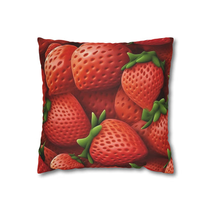 Garden Strawberries- Wild Sweet Gourmet - Farm Growing Ripe Red Fruit -Spun Polyester Square Pillow Case