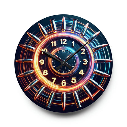 Neon Glow Bullet Time Acrylic Wall Clock - Vibrant Ammunition Design, Non-Functional Bullet Decor, Luminous Military-Inspired Timepiece