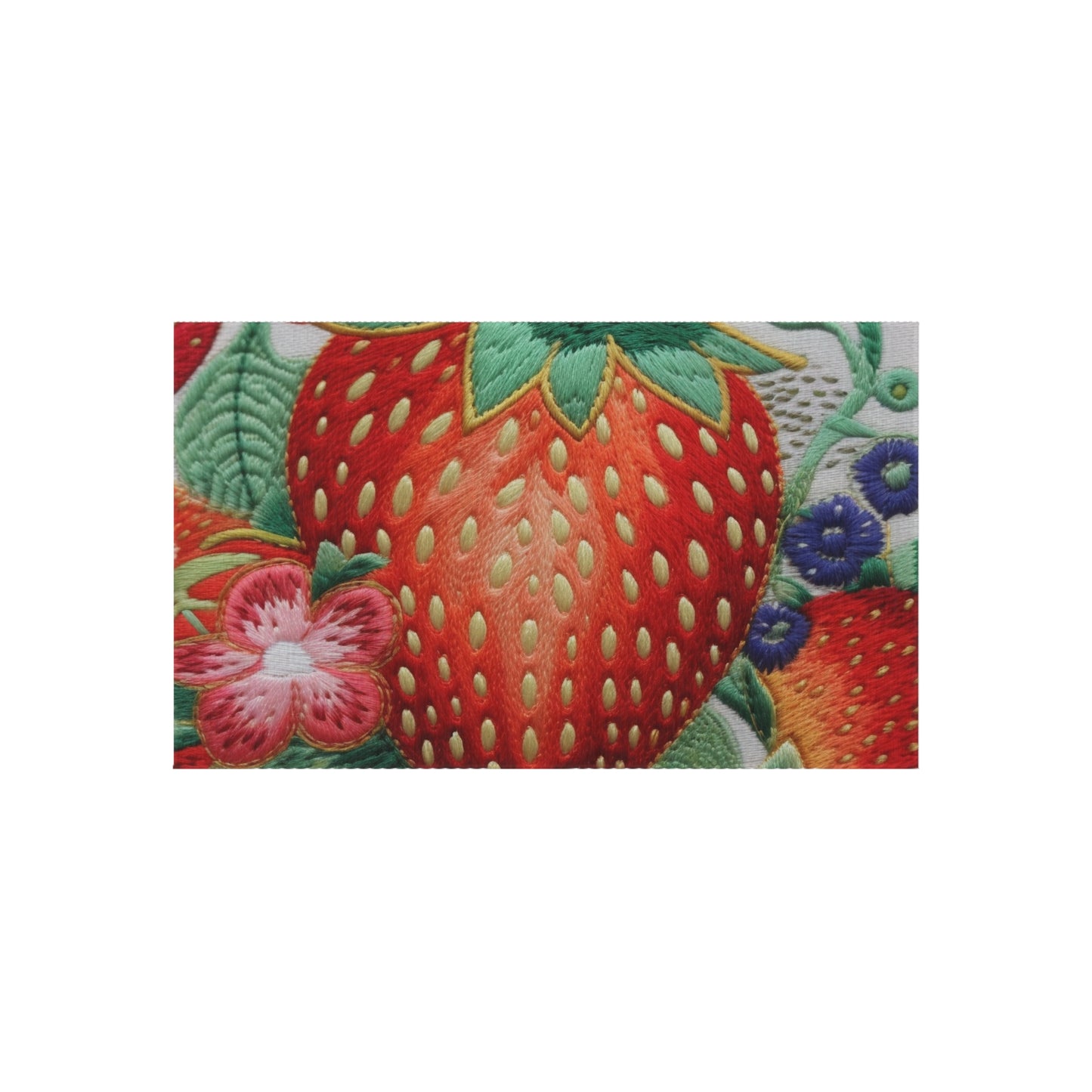 Berry Delight: Sun-Kissed Strawberries Fields Meet Embroidered Style Strawberry Patterns - Outdoor Rug