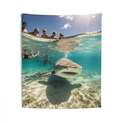 Peaceful Bull Shark with Swimmers: Ocean Scene - Perfect for Sea Lovers - Indoor Wall Tapestries