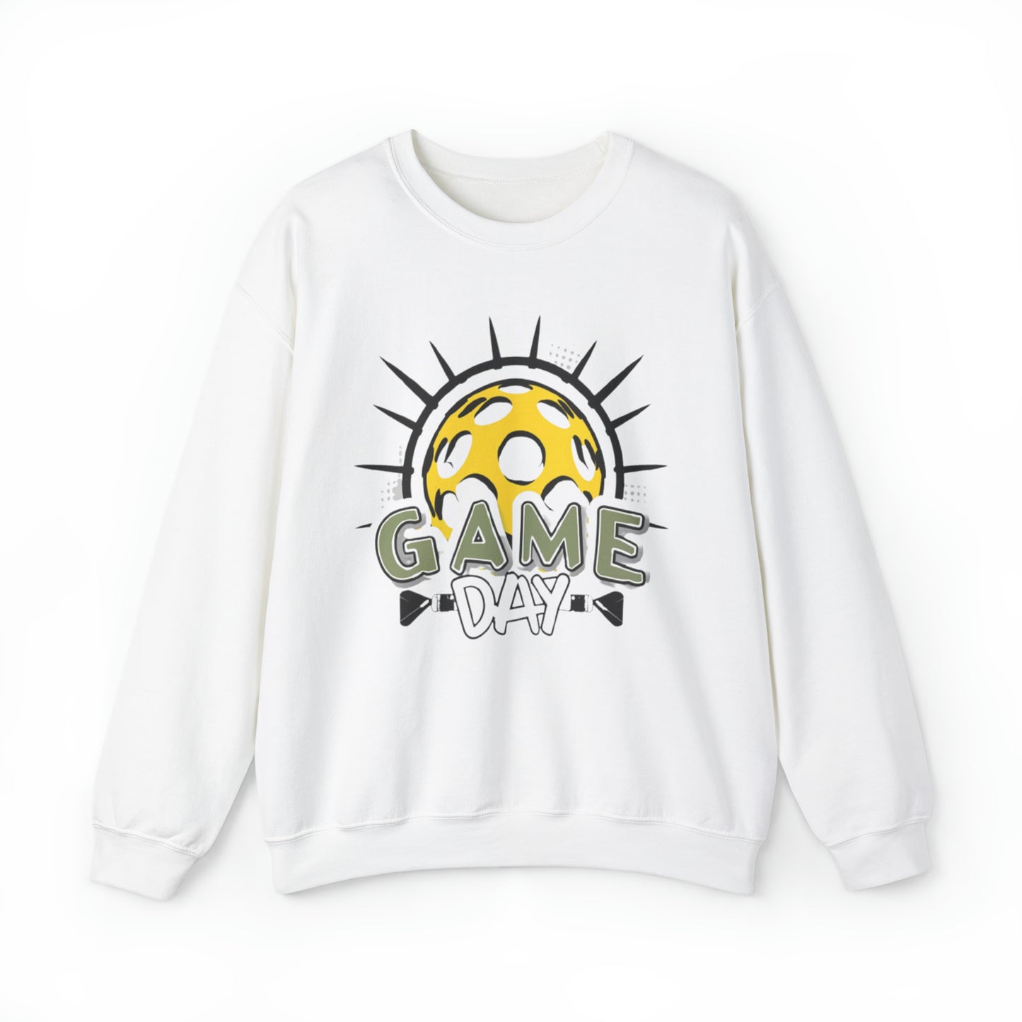 Radiant Pickleball Emblem with Dynamic Sunburst and Game Day Lettering - Unisex Heavy Blend™ Crewneck Sweatshirt