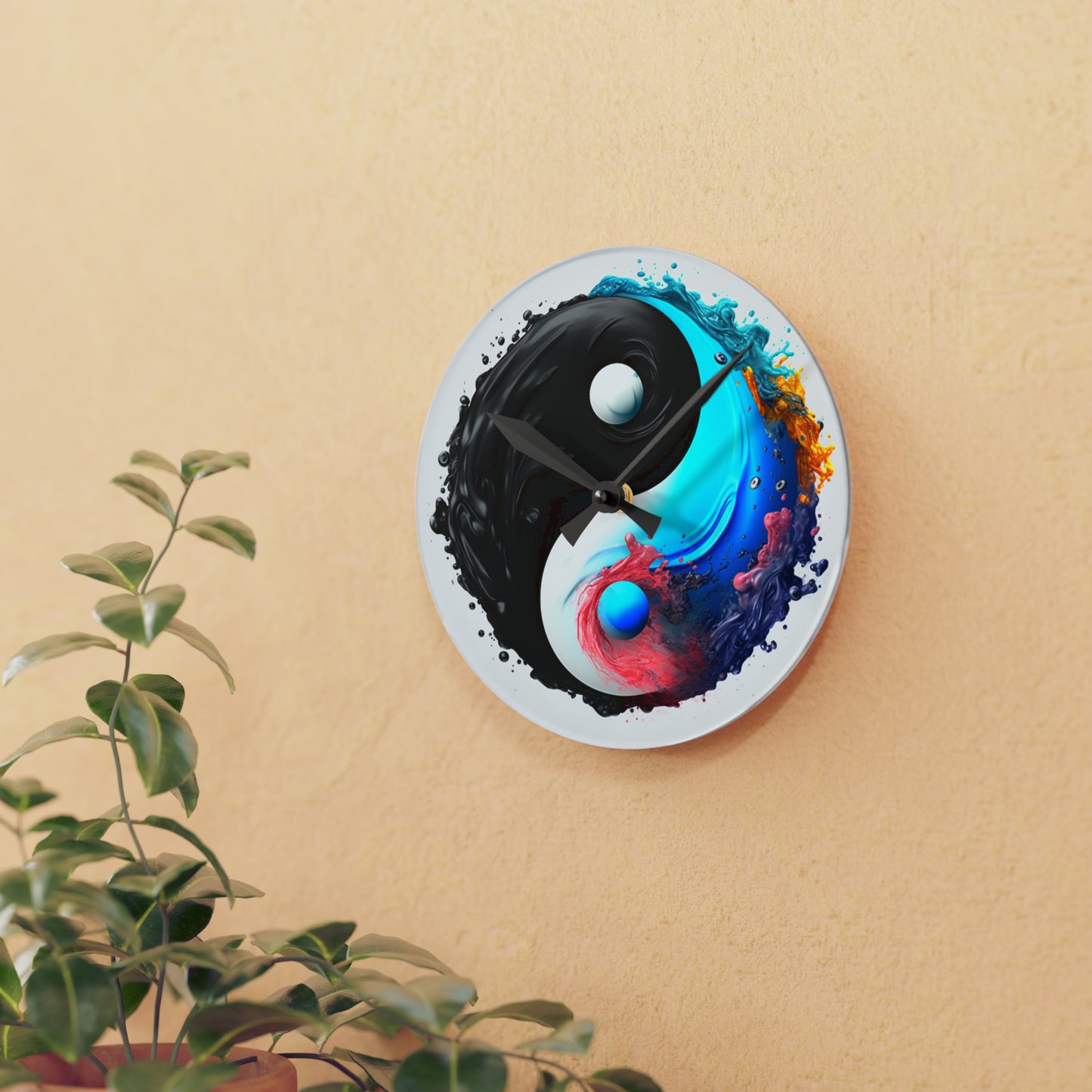 Yin Yang Symbol, Colorful Paint Style - Artistic Decor - Acrylic Wall Clock