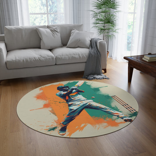 Cricket Batsman, Ball Strike, Indian Flag Color Background - Street Style - Round Rug