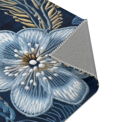 Flower Blossom Embroidery Floral on Denim Style - Area Rugs