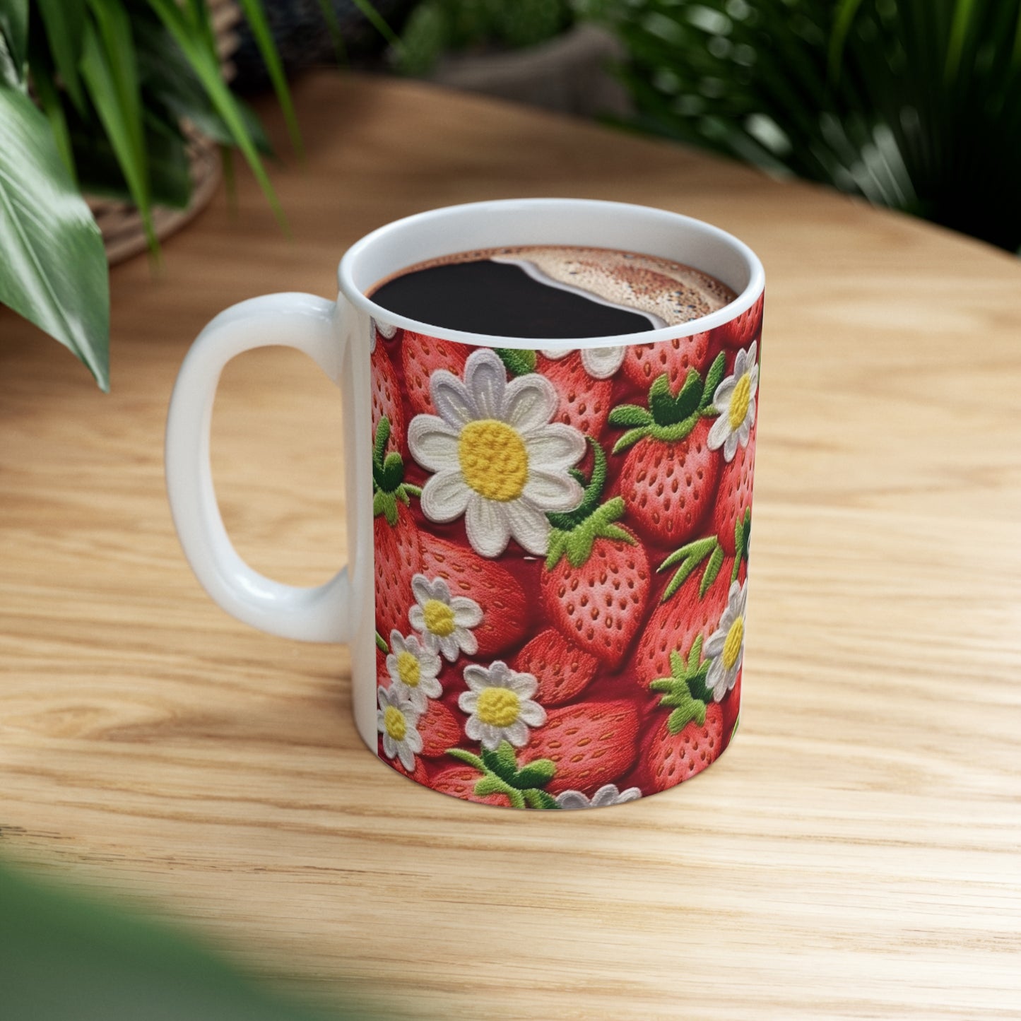 Strawberry Strawberries Embroidery Design - Fresh Pick Red Berry Sweet Fruit - Ceramic Mug 11oz