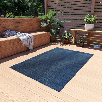 Indigo Splash: Washed Denim Reverie in Deep Blue - Outdoor Rug