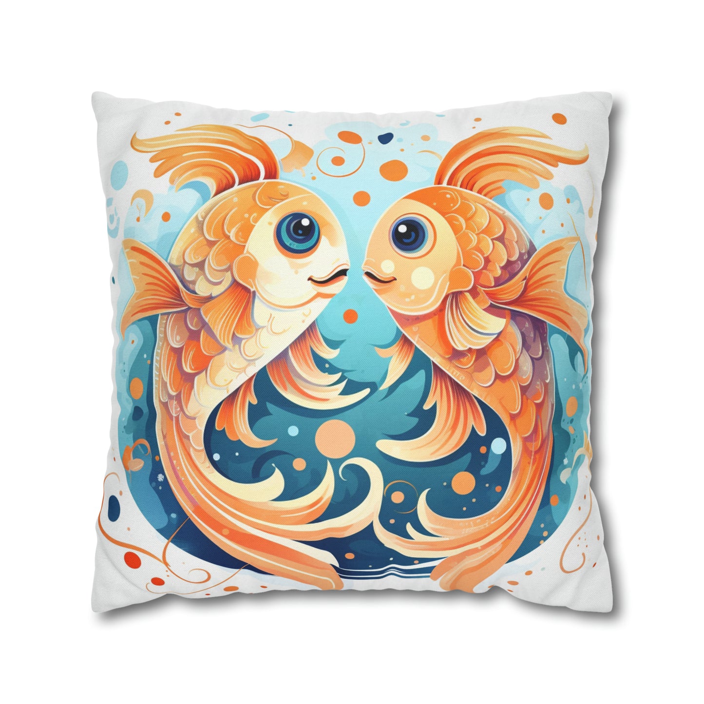 Charming Cartoon Fish Pisces - Dreamy Zodiac Illustration - Spun Polyester Square Pillow Case