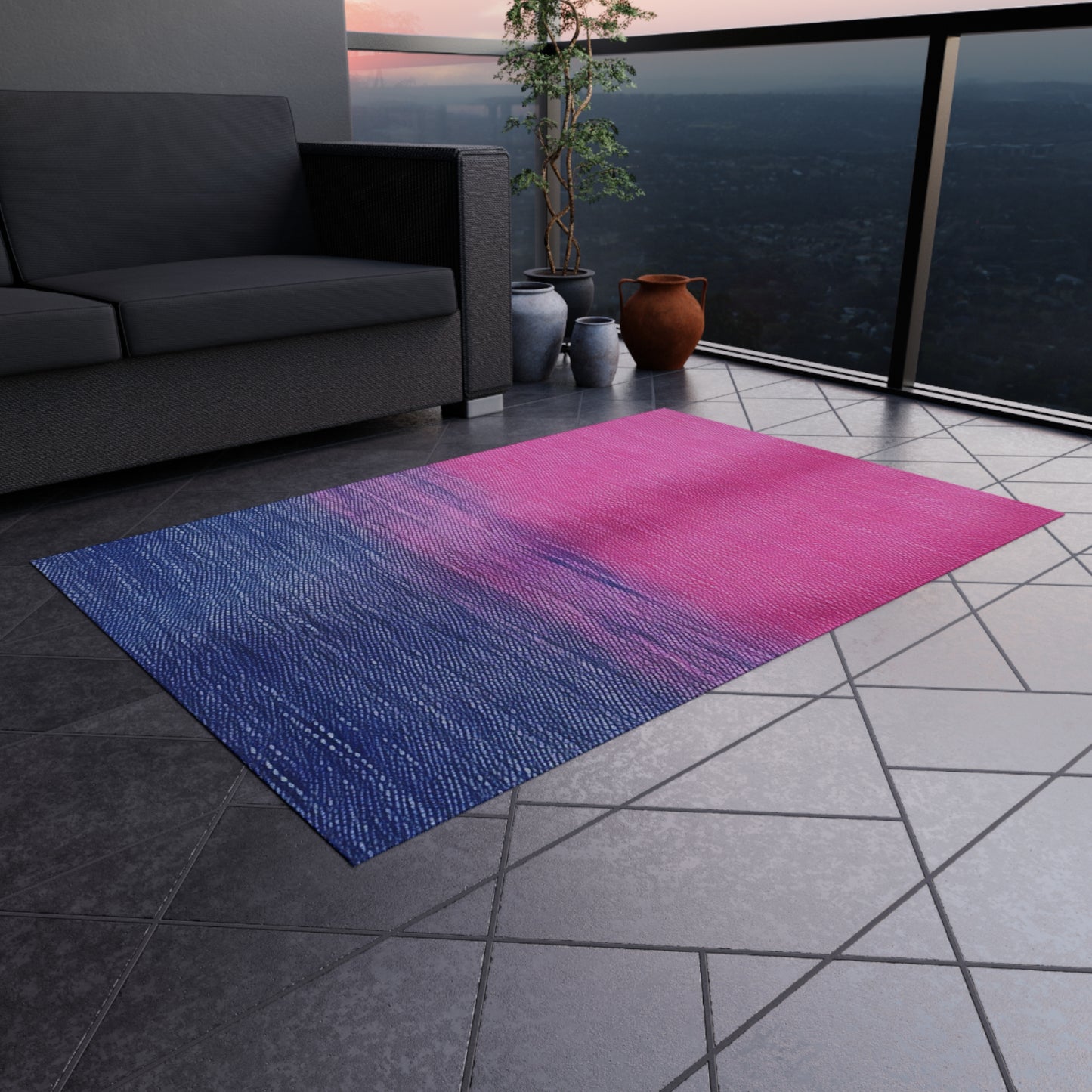 Dual Delight: Half-and-Half Pink & Blue Denim Daydream - Outdoor Rug