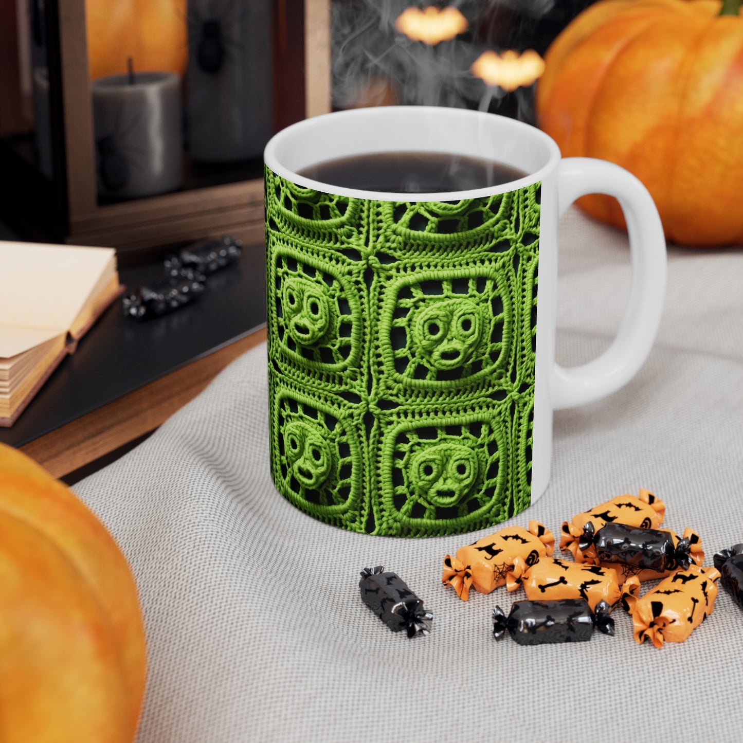 Halloween Green Alien Crochet Galactic Space Zombie Style - Taza de cerámica 11oz 