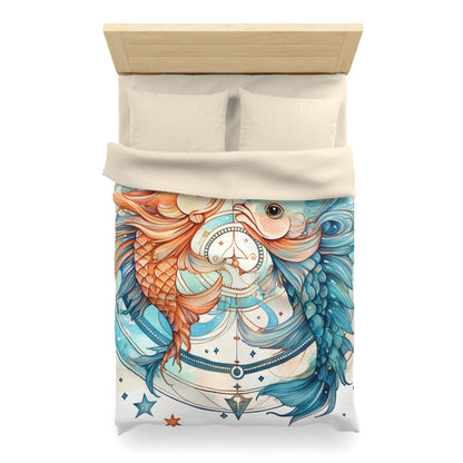 Pisces Zodiac Horoscope - Starry Watercolor & Ink, Hyper-Detailed Fish Microfiber Duvet Cover