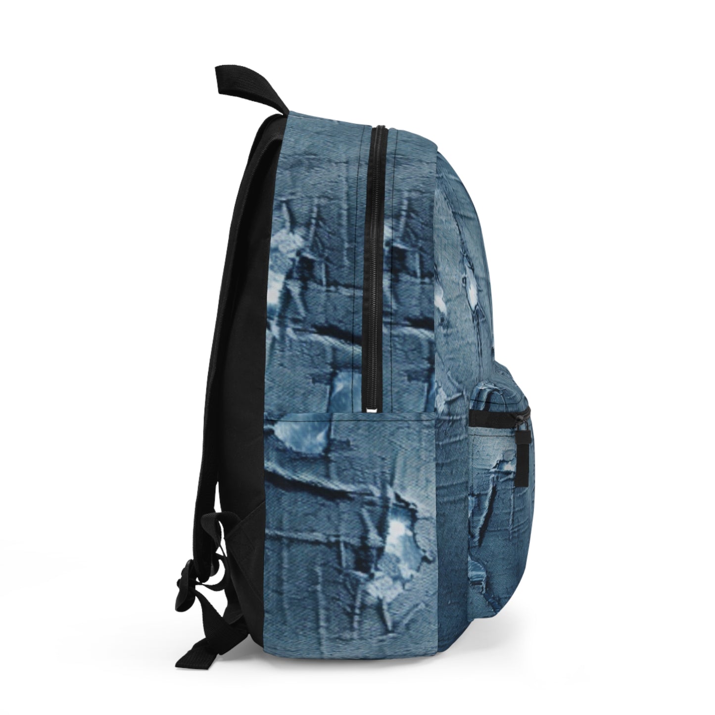 Distressed Blue Denim-Look: Edgy, Torn Fabric Design - Backpack