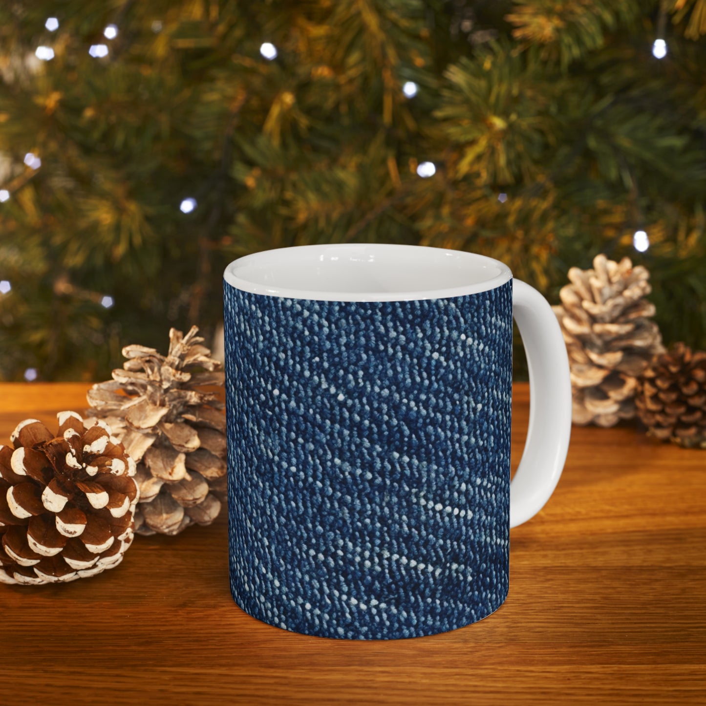 Denim-Inspired Design - Distinct Textured Fabric Pattern - Ceramic Mug 11oz