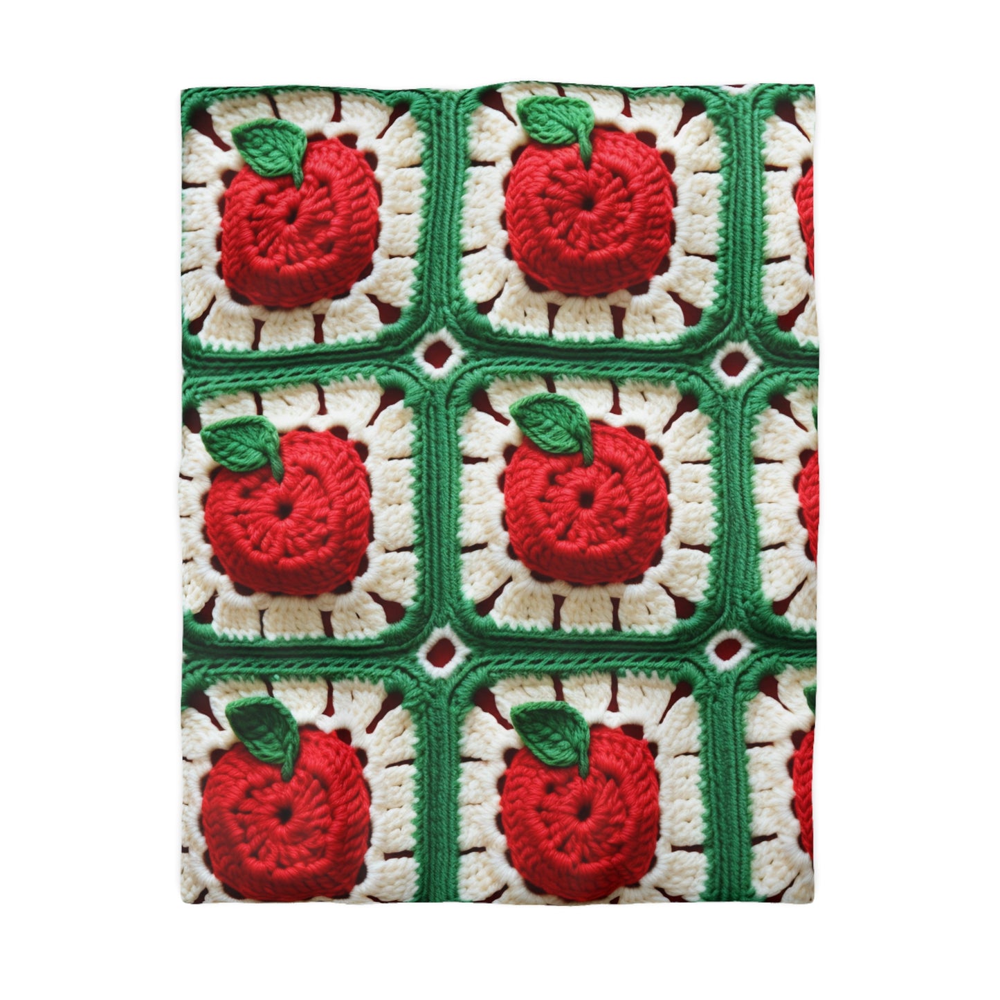 Apple Granny Square Crochet Pattern: Wild Fruit Tree, Delicious Red Design - Microfiber Duvet Cover