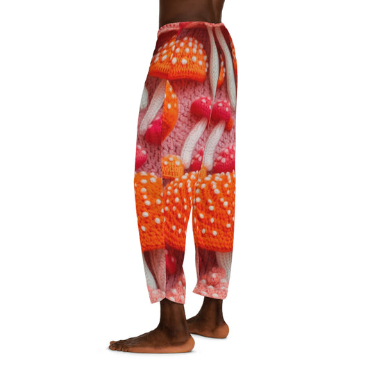 Mushroom Crochet, Enchanted Forest Design, Earthy Fungi. Mystical Magic Woodland, Immerse in Nature - Men's Pajama Pants (AOP)