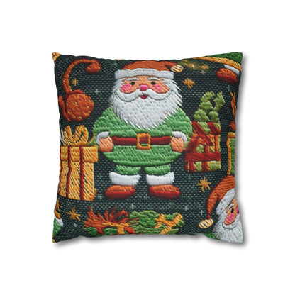 Papá Noel navideño - Regalos bordados - País de las maravillas invernal festivo - Diseño Deck the Halls - Funda de almohada cuadrada de poliéster hilado 