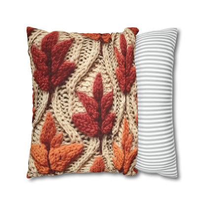 Crochet Fall Leaves: Harvest Rustic Design - Golden Browns -Woodland Maple Magic - Spun Polyester Square Pillow Case