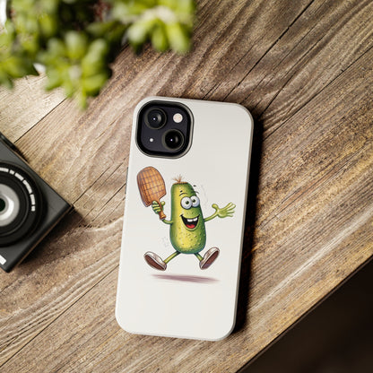 Pickle Player Action: Cartoon Swinging Pickleball Paddle - Sporty Charm - Tough Phone Cases