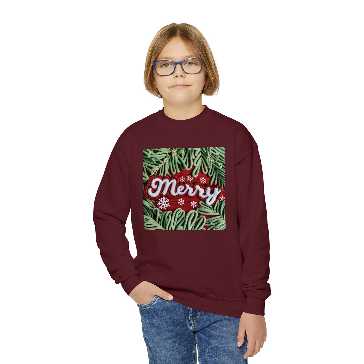 Sudadera Yuletide para niños con parche de chenilla, camisetas navideñas para jóvenes, cuello redondo navideño para los más pequeños, ropa acogedora de invierno para niños