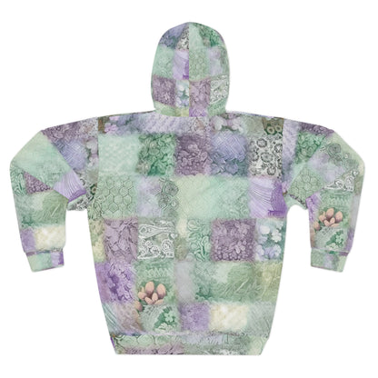 Medley Patchwork - Muted Pastels, Gingham & Lace, Boho Paisley Mix, Quilted Aesthetic Design - Unisex Pullover Hoodie (AOP)