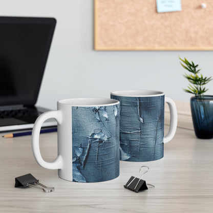 Distressed Blue Denim-Look: Edgy, Torn Fabric Design - Ceramic Mug 11oz