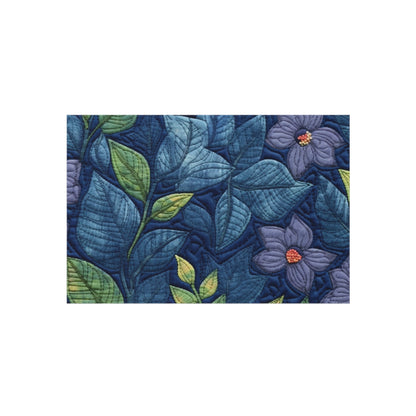 Floral Embroidery Blue: Denim-Inspired, Artisan-Crafted Flower Design - Outdoor Rug