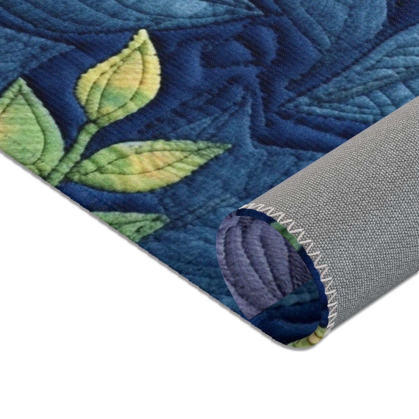 Floral Embroidery Blue: Denim-Inspired, Artisan-Crafted Flower Design - Area Rugs