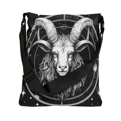 Bolso tote del zodiaco Capricornio, diseño de cabra blanca y negra, 100% poliéster hilado, correa ajustable 