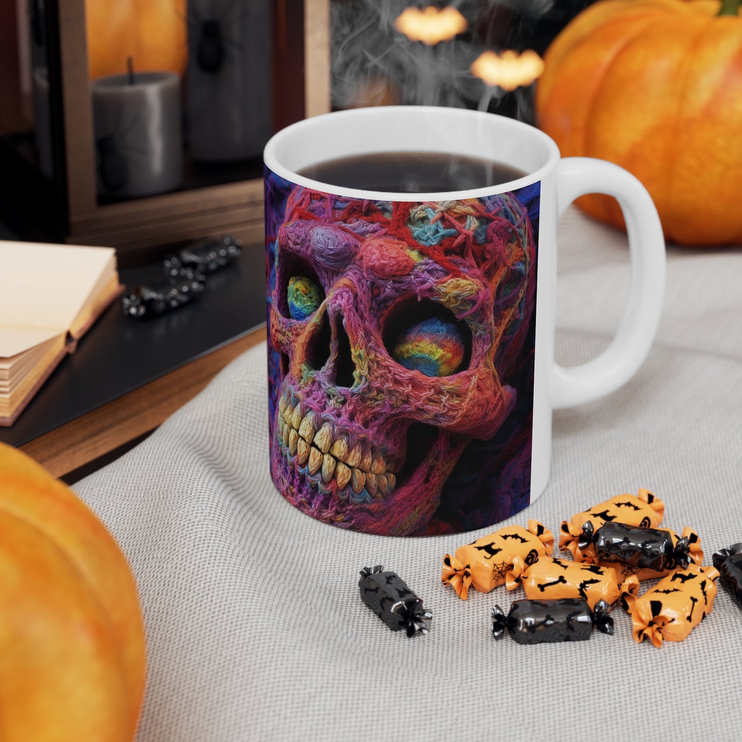 Crochet Skeleton Skull Halloween -Ceramic Mug 11oz