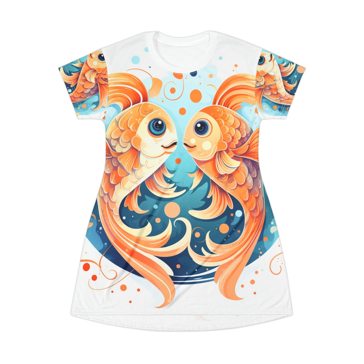 Charming Cartoon Fish Pisces - Dreamy Zodiac Illustration - T-Shirt Dress (AOP)