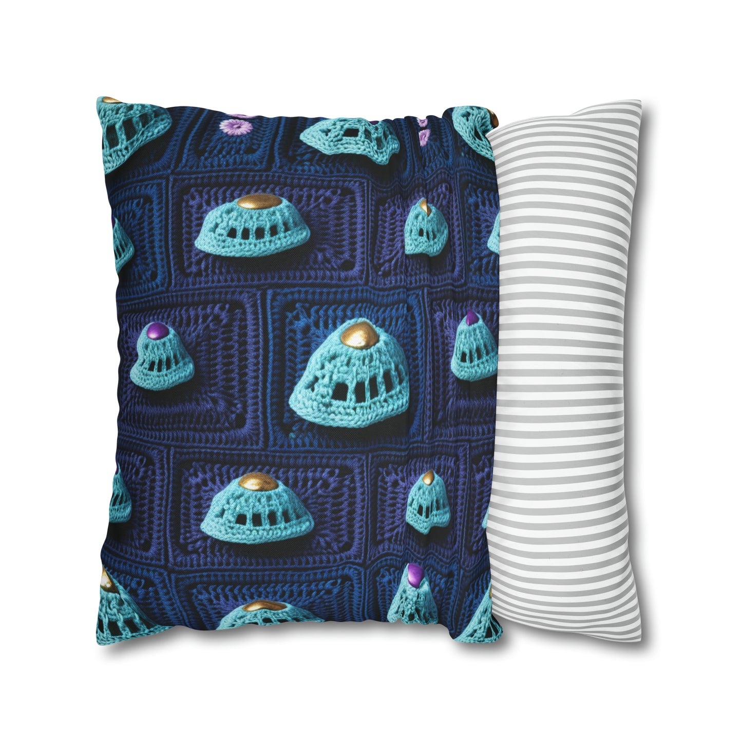 Spaceship UFO Crochet - Galactic Travel Ship - Alien Craft - Flying Saucer - Spun Polyester Square Pillow Case