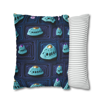 Spaceship UFO Crochet - Galactic Travel Ship - Alien Craft - Flying Saucer - Spun Polyester Square Pillow Case