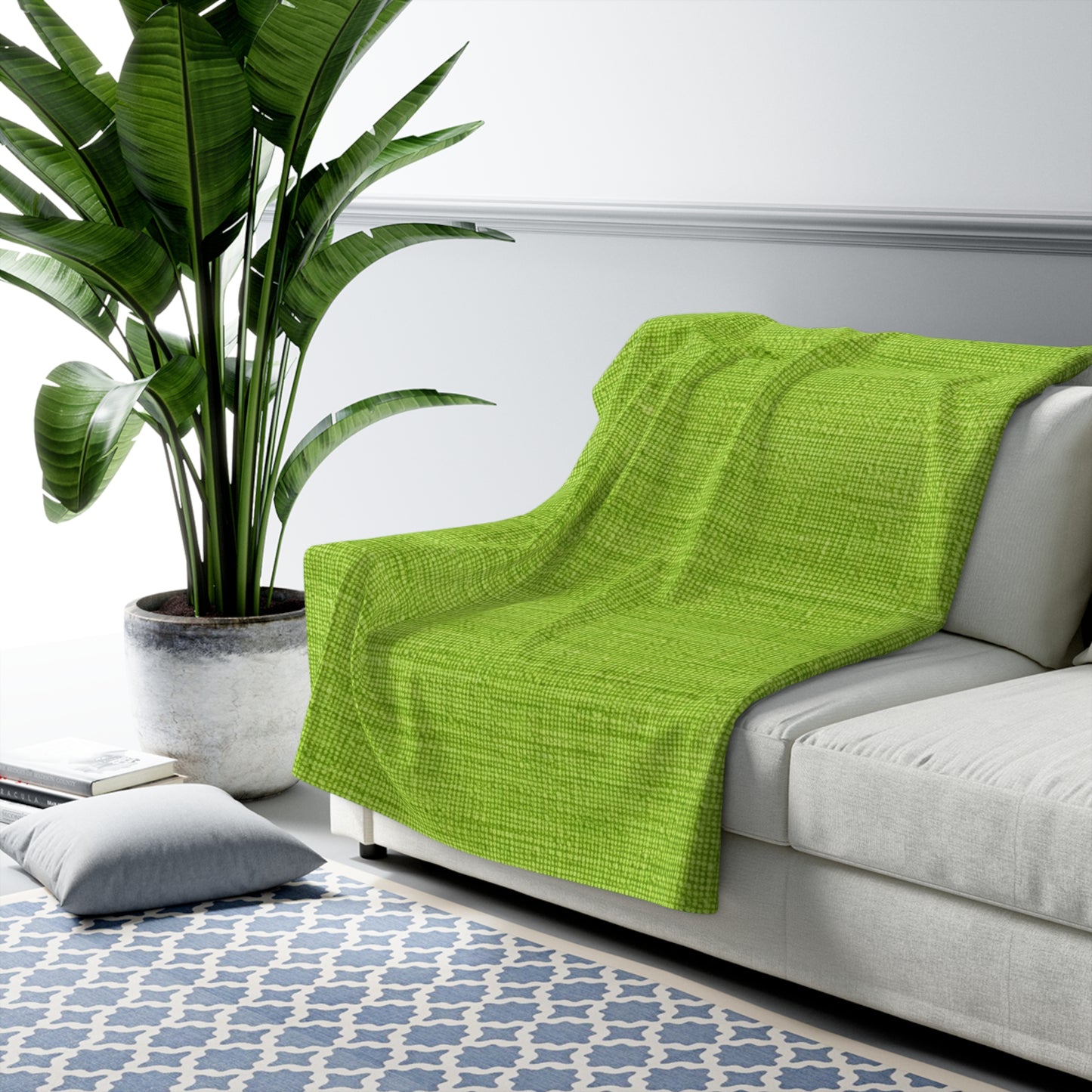 Lush Grass Neon Green: Denim-Inspired, Springtime Fabric Style - Sherpa Fleece Blanket