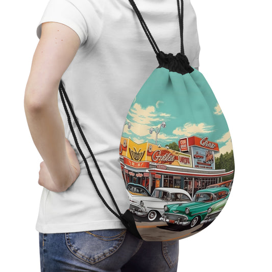 1950s Classic Car Collection Retro Artwork - Drawstring Bag