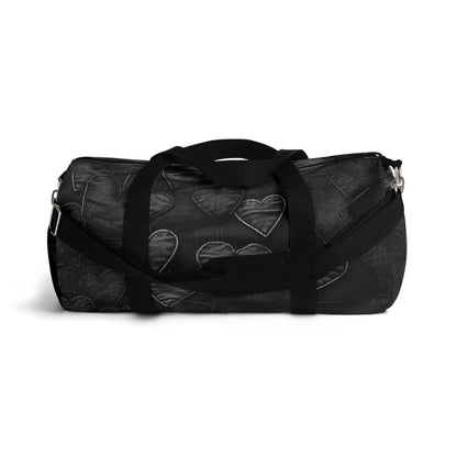 Black: Distressed Denim-Inspired Fabric Heart Embroidery Design - Duffel Bag