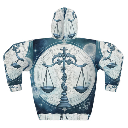 Blue Tones Libra Zodiac Cosmic Astro - Balance Scale & Symbols - Unisex Pullover Hoodie (AOP)