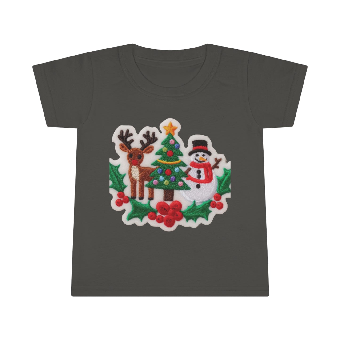 Christmas Snowman & Reindeer Embroidered Patch Design - Toddler T-shirt