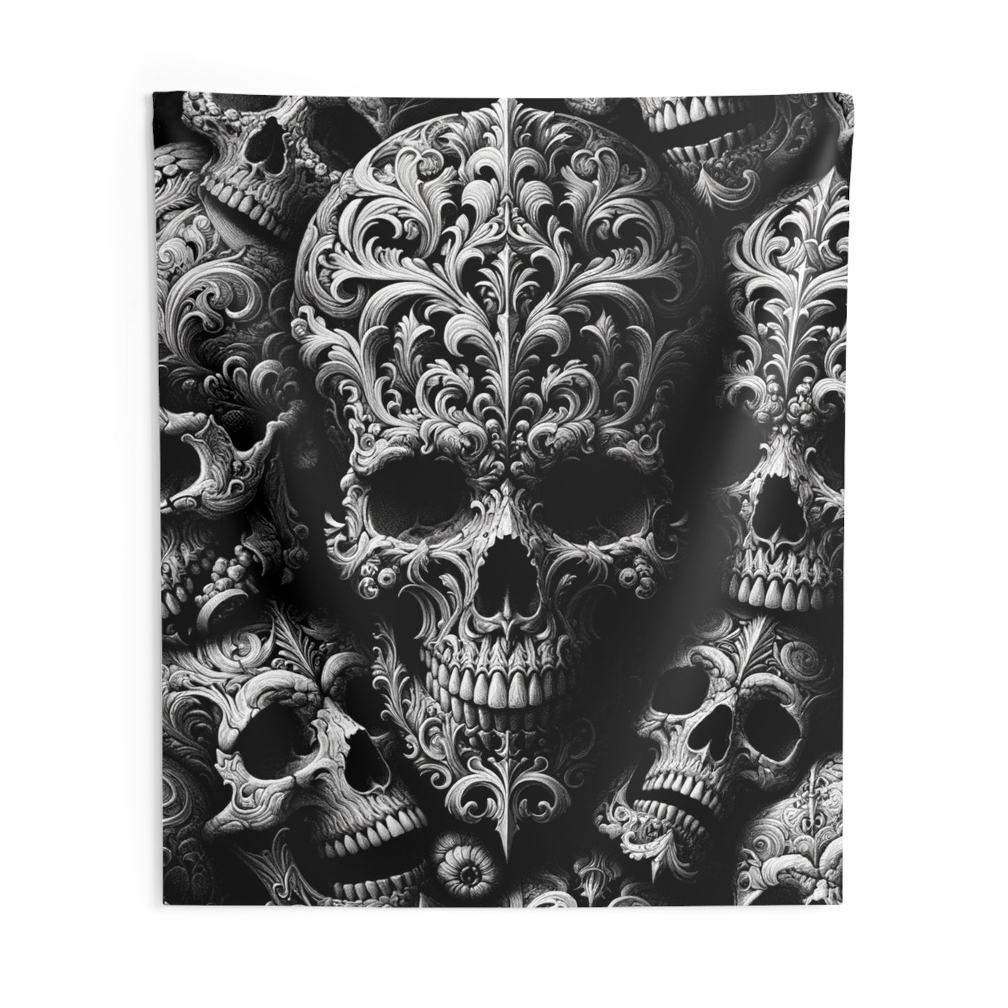 Obsidian Trek: Black Gothic, Skull Embossed, Indoor Wall Tapestries