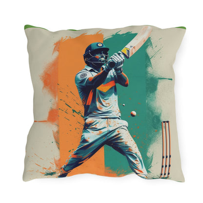 Cricket Batsman, Ball Strike, Indian Flag Color Background - Street Style - Outdoor Pillows