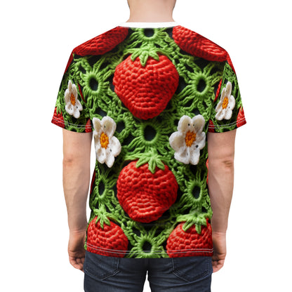 Ganchillo de campo de fresas - Forever Forest Greens - Cultivo de cosecha de bayas de frutas - Camiseta unisex de corte y costura (AOP) 