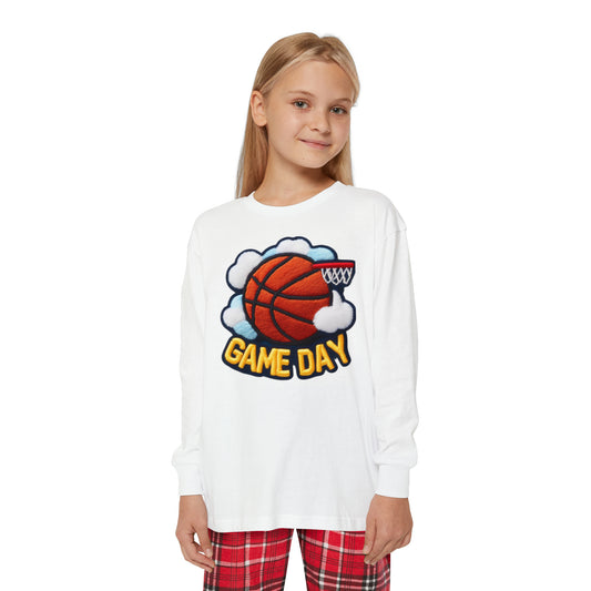 Game Day Basketball Chenille Patch Embroider Design - Youth Long Sleeve Holiday Outfit Set