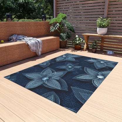 Hawaiian Flower Design - Denim-Inspired Decor Piece - Outdoor Rug