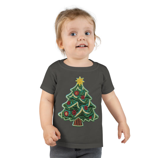 Árbol de Navidad de chenilla: Parche festivo bordado - Camiseta para niños pequeños