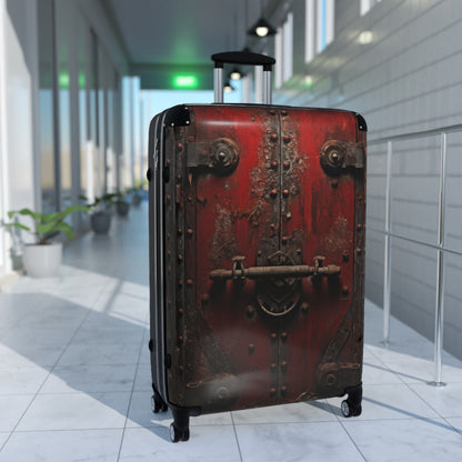 Crimson Ironwork Door, Textured Rustic Metal with Classic Bolt Lock, Historical - Suitcase