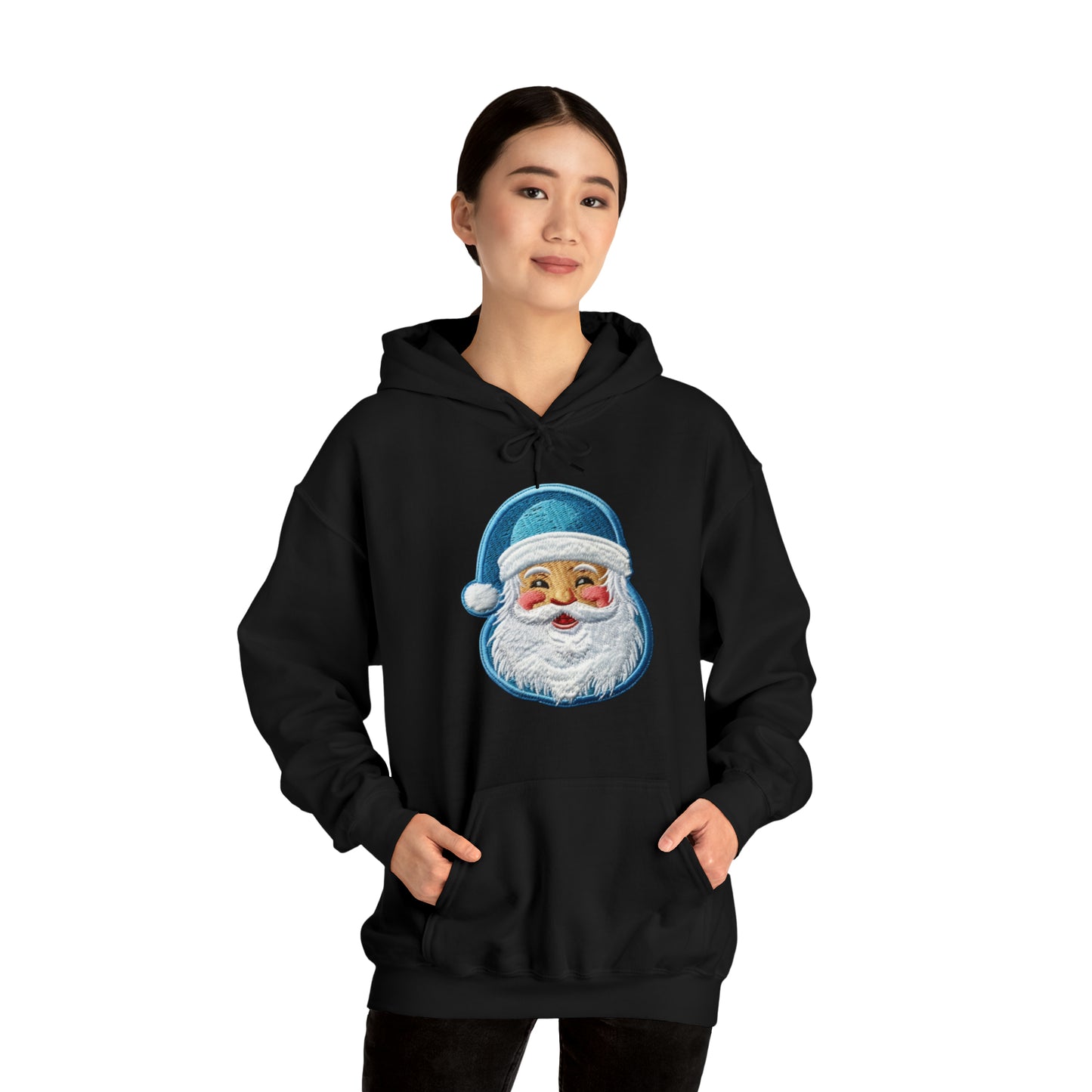 Christmas Santa Chenille - Embroidered Festive - Holiday Patch Design - Unisex Heavy Blend™ Hooded Sweatshirt