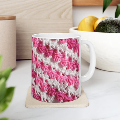 Hot Pink & White Knit, Vibrant Yarn Blend, Modern Chic Texture - Ceramic Mug 11oz